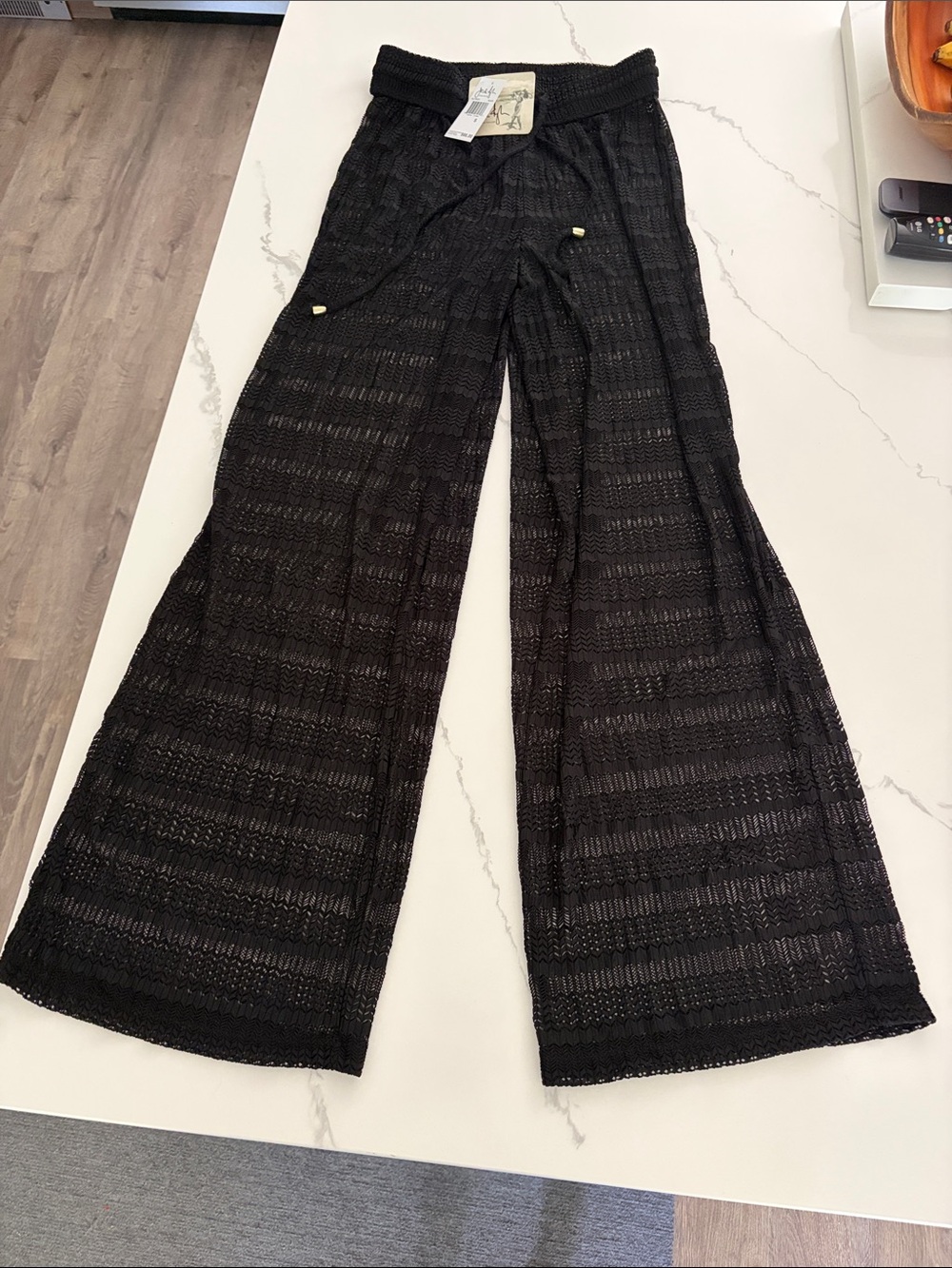 Black Wide-Leg Crochet beach Pants
